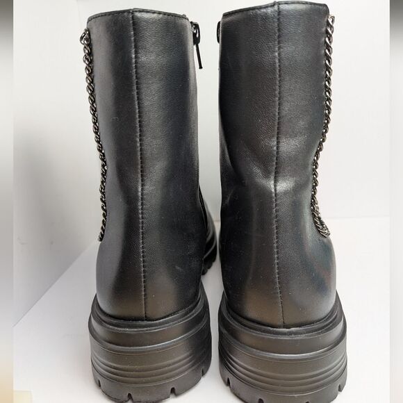 Vaneli Zetta Black Leather Chain Trim Chelsea Platform Ankle Boots 9.5 Narrow - Picture 6 of 10